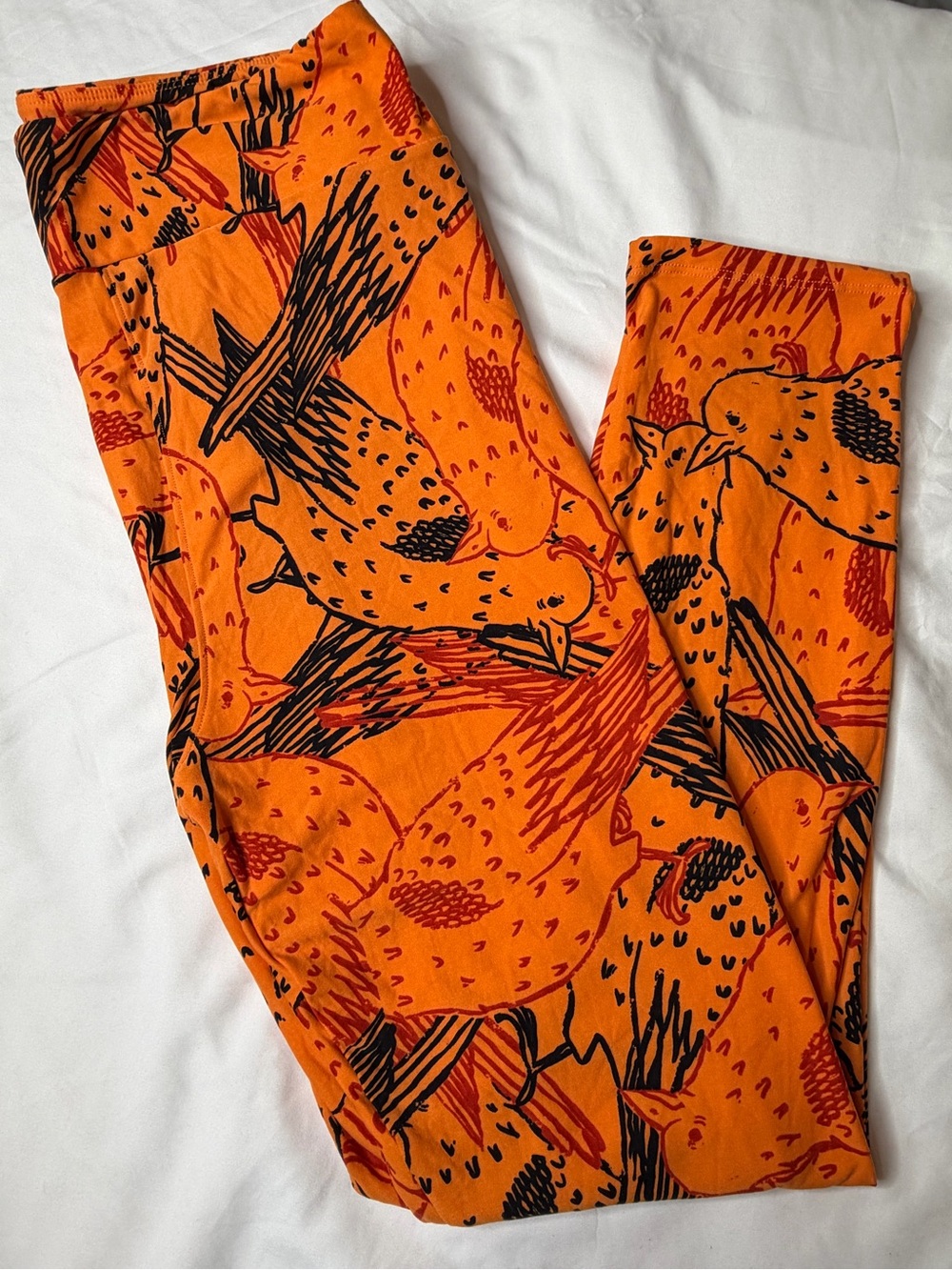 LuLaRoe TC2 Halloween Orange Bird-Print Leggings